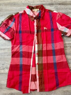 Classic Burberry Red Plaid Short-Sleeve 100% cotton women shirt